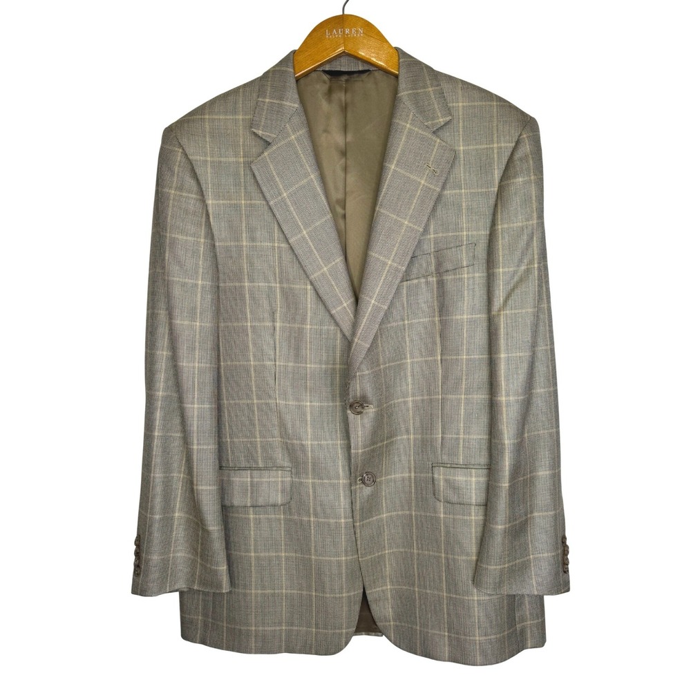 Burberry London‎ Silk/Wool Blazer 40R tag (measures 44R) Tan/Yellow Plaid